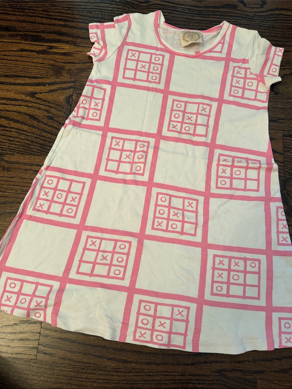 Pink and White Girls' Tic-Tac-Toe Print Dress